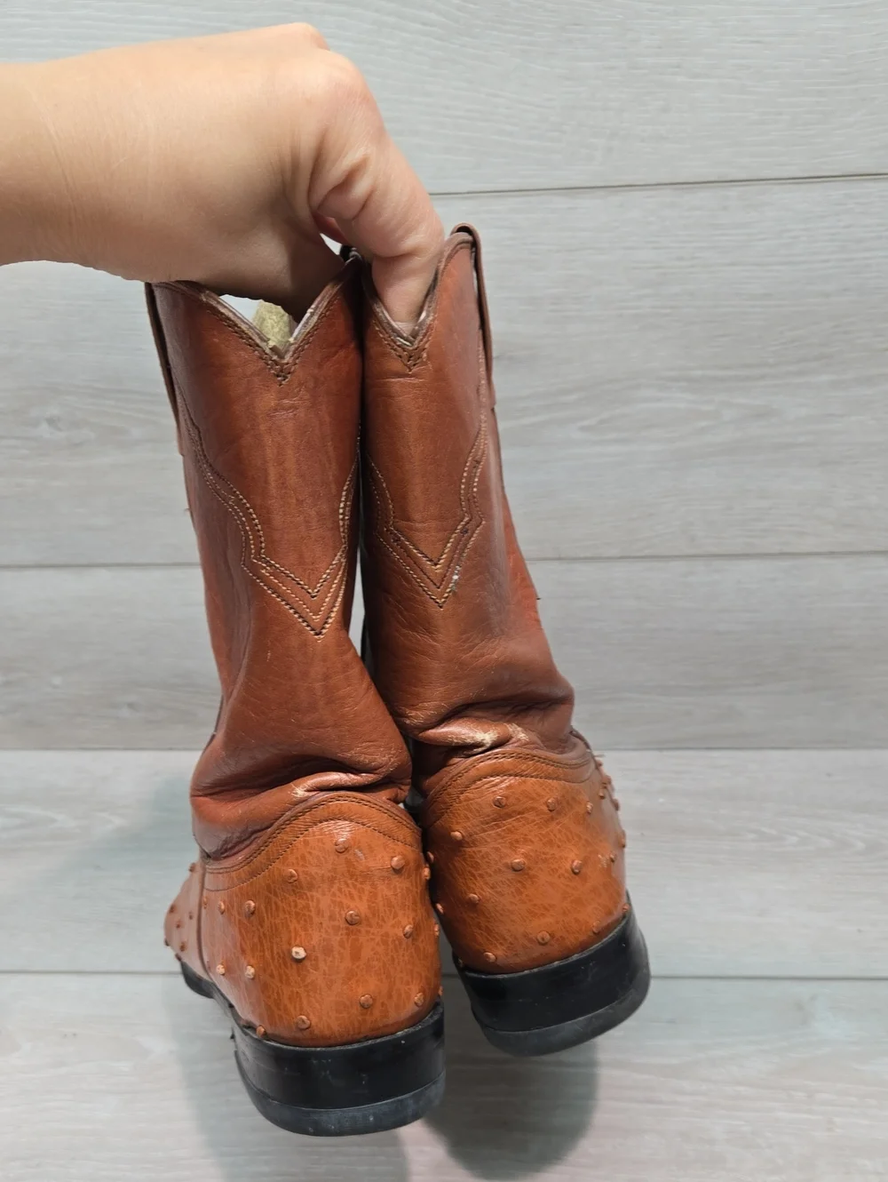 Vintage Justin Basics Mens JBL6002 Ostrich Leather Shoes Boots Sz 9B